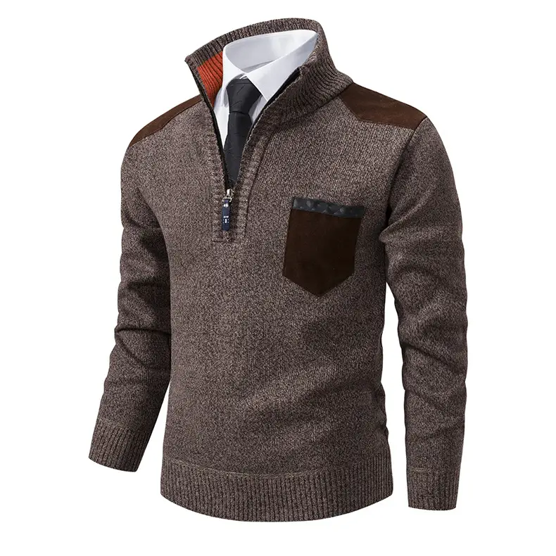 Men Grey Knit Hooded Zip Pullover Sweater — feature 18