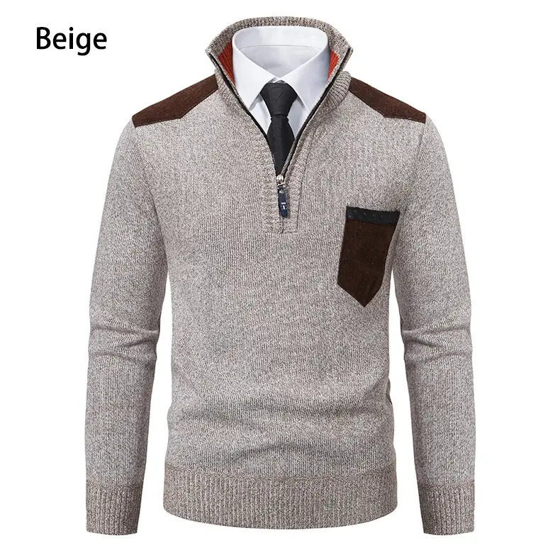 Men Grey Knit Hooded Zip Pullover Sweater — feature 2