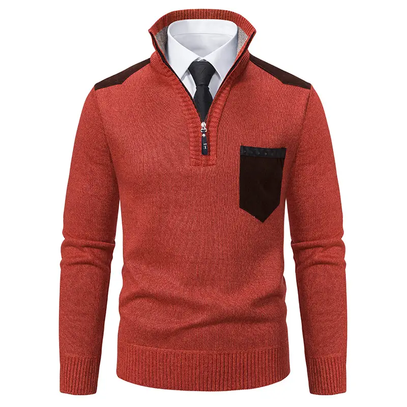 Men Grey Knit Hooded Zip Pullover Sweater