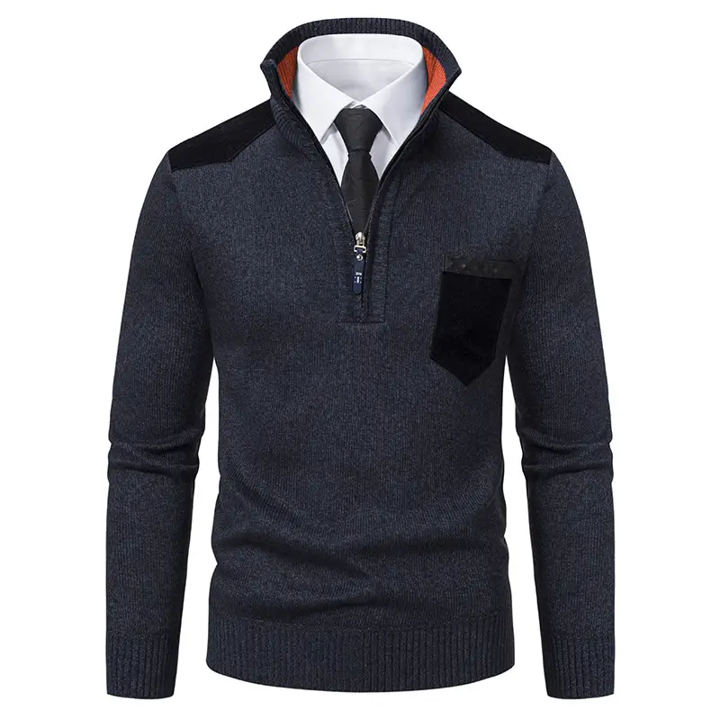 Men Grey Knit Hooded Zip Pullover Sweater
