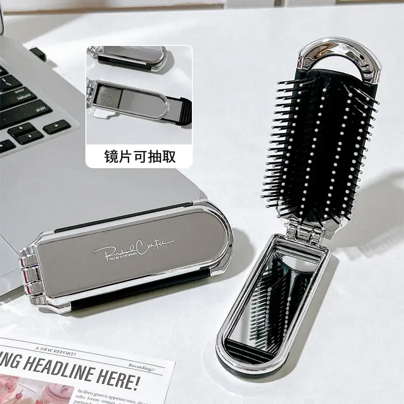 Folding Hair Brush Mirror Portable Air Cushion Comb - Image 4