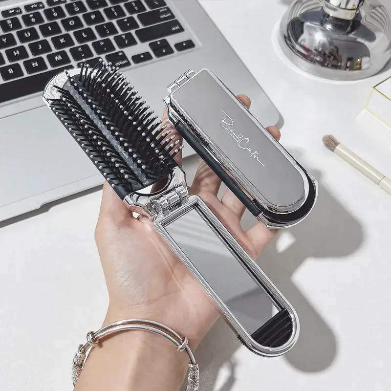 Folding Hair Brush Mirror Portable Air Cushion Comb - Image 6