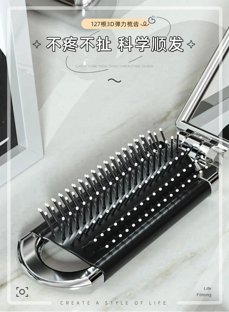 Folding Hair Brush Mirror Portable Air Cushion Comb — feature 4