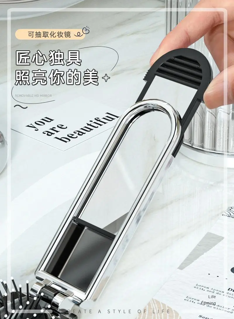 Folding Hair Brush Mirror Portable Air Cushion Comb — feature 6