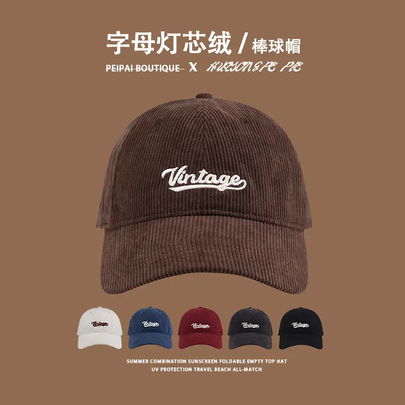 Women Corduroy Baseball Cap Vintage Logo Deep Blue 2023 — feature 2