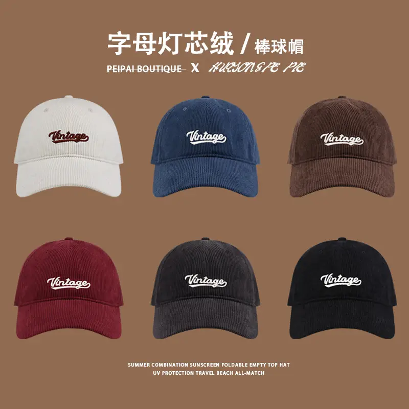 Women Corduroy Baseball Cap Vintage Logo Deep Blue 2023 — feature 3