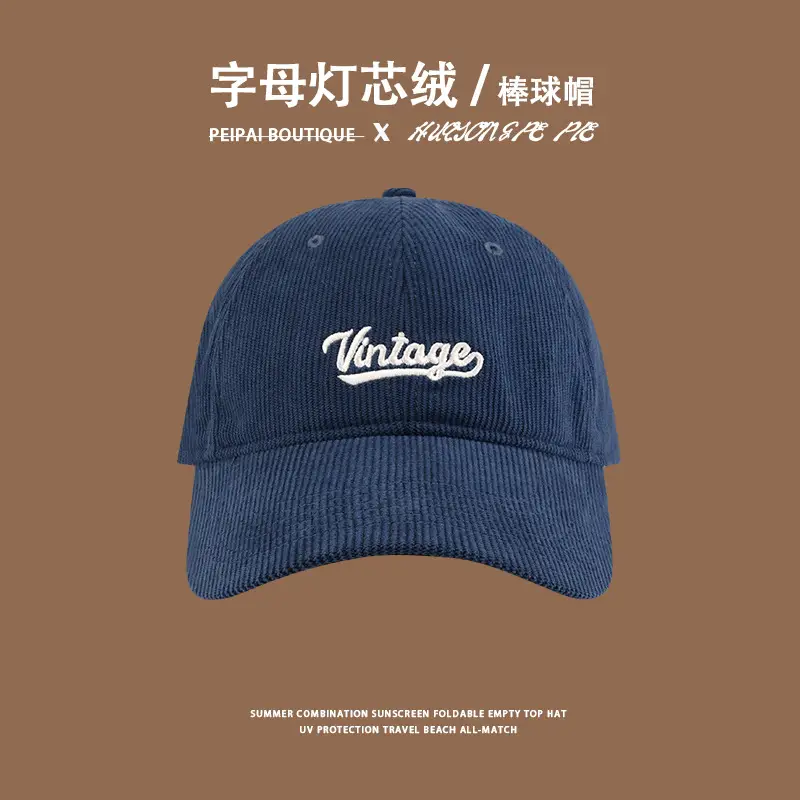 Women Corduroy Baseball Cap Vintage Logo Deep Blue 2023 — feature 5