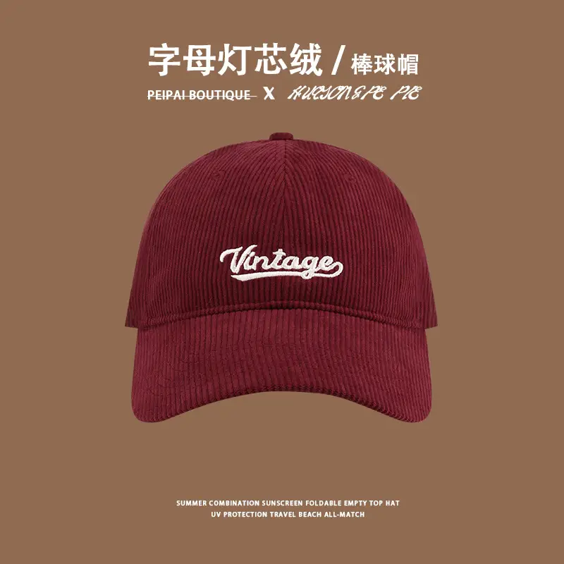 Women Corduroy Baseball Cap Vintage Logo Deep Blue 2023 - Image 3