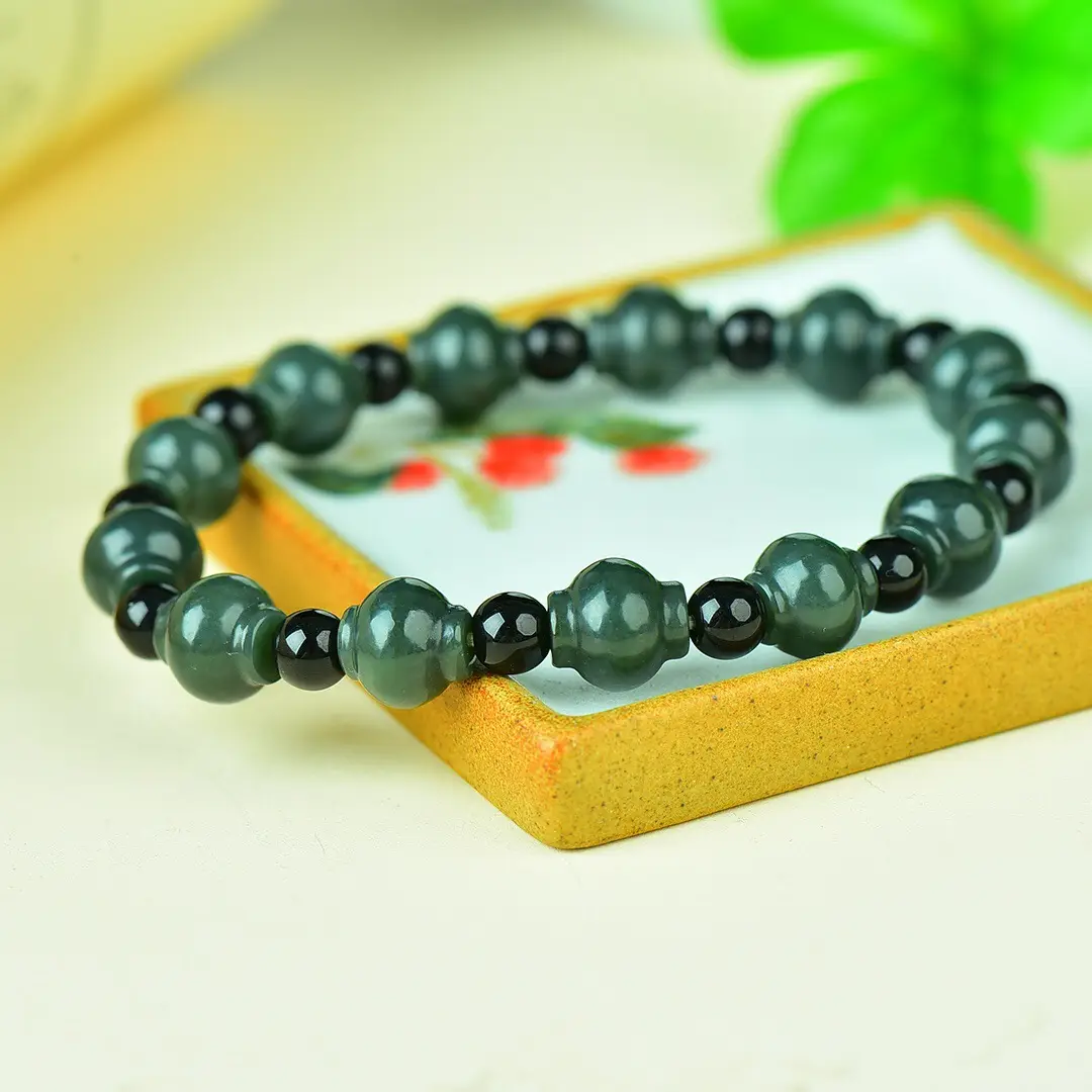 Hetian Jade Lantern Bracelet Black Beads - Image 4