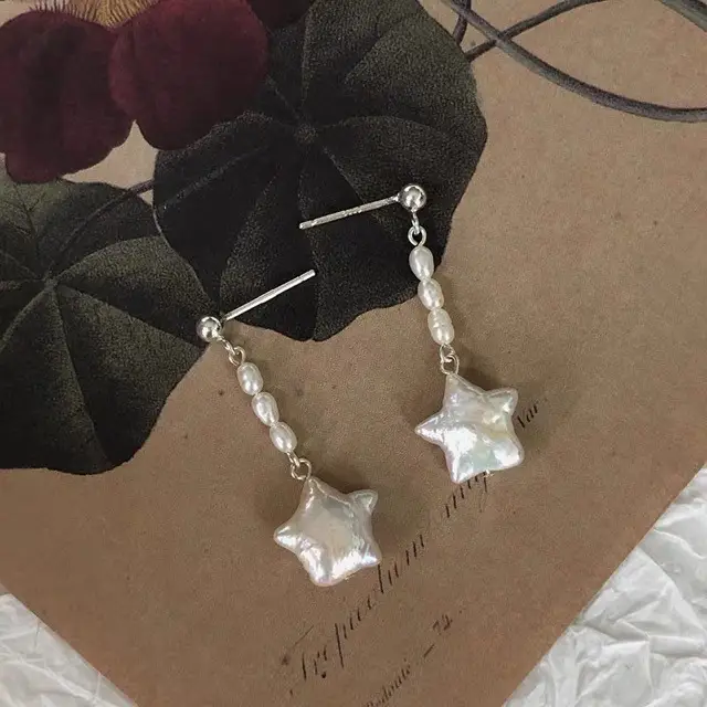 S925 Silver Star Pearl Earrings for Women - Image 2
