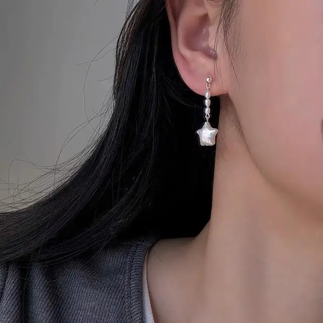 S925 Silver Star Pearl Earrings for Women - Image 3