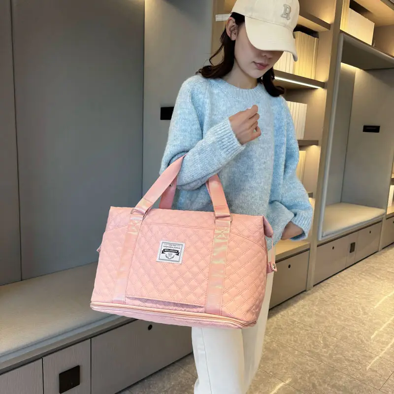 Pink Quilted Travel Bag Large Capacity Yoga Sports Bag - Image 10