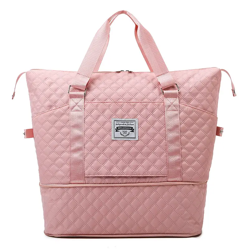 Pink Quilted Travel Bag Large Capacity Yoga Sports Bag - Image 2