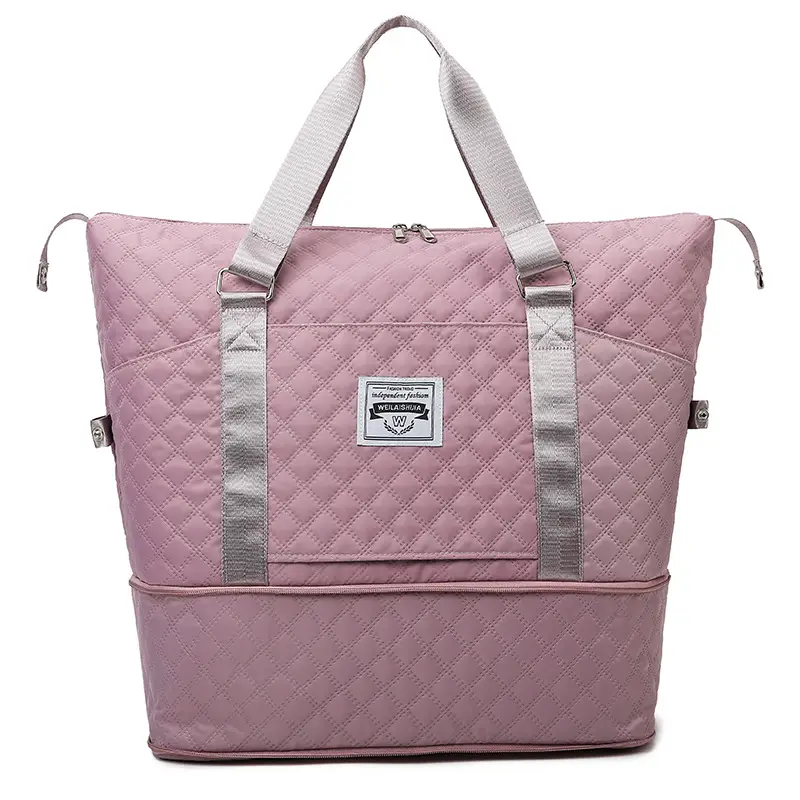 Pink Quilted Travel Bag Large Capacity Yoga Sports Bag - Image 3