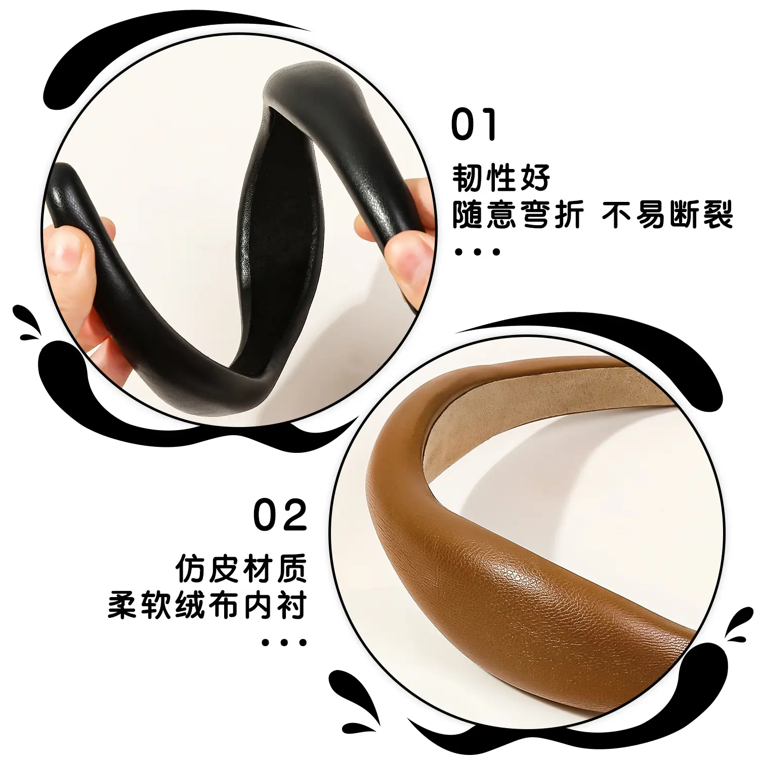 French High-End Retro Leather Asymmetrical Skull Headband for Women - Image 7