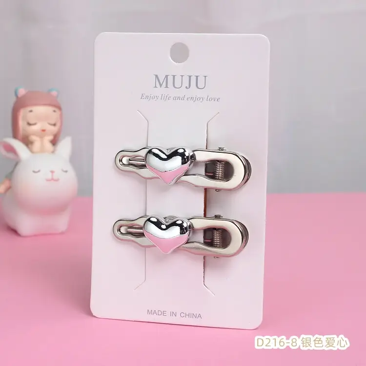 MUJU Heart Shaped Hairpins 2 Pcs Metal Clip - Image 8