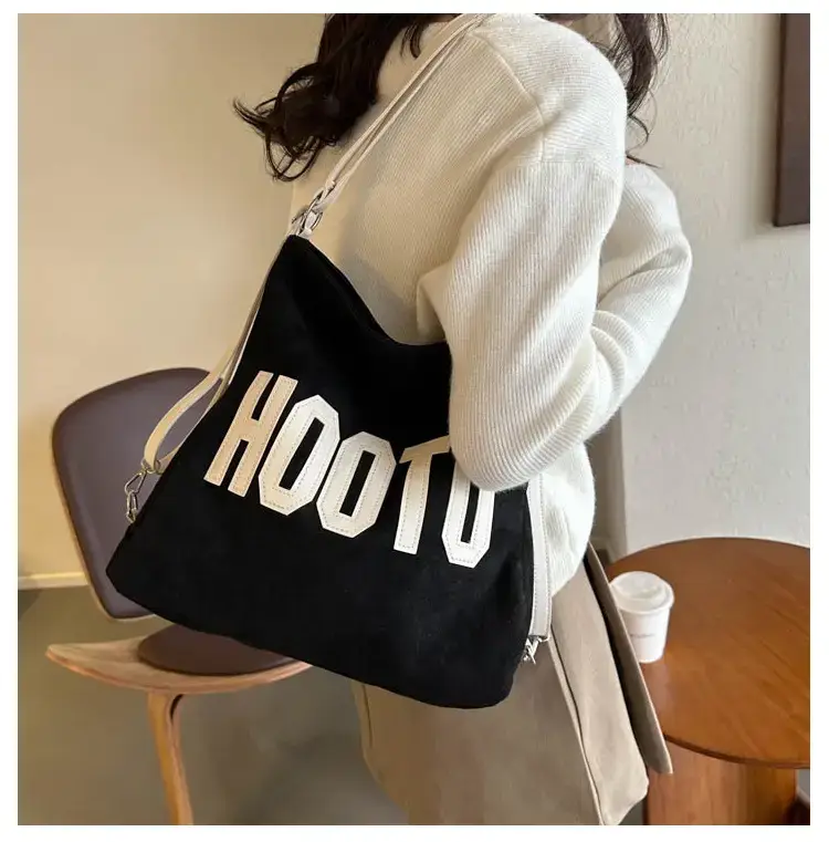 Textured Canvas Shoulder Bag Black White 2023 — feature 10