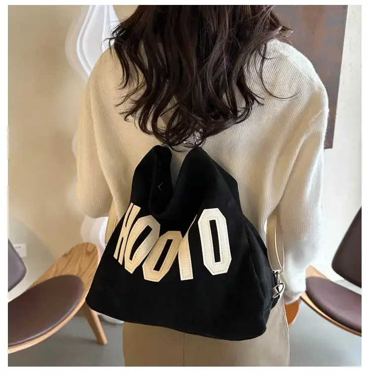 Textured Canvas Shoulder Bag Black White 2023 — feature 15