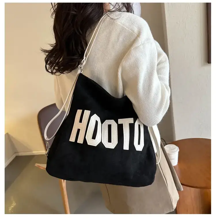 Textured Canvas Shoulder Bag Black White 2023 — feature 19