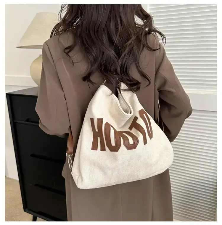 Textured Canvas Shoulder Bag Black White 2023 — feature 30