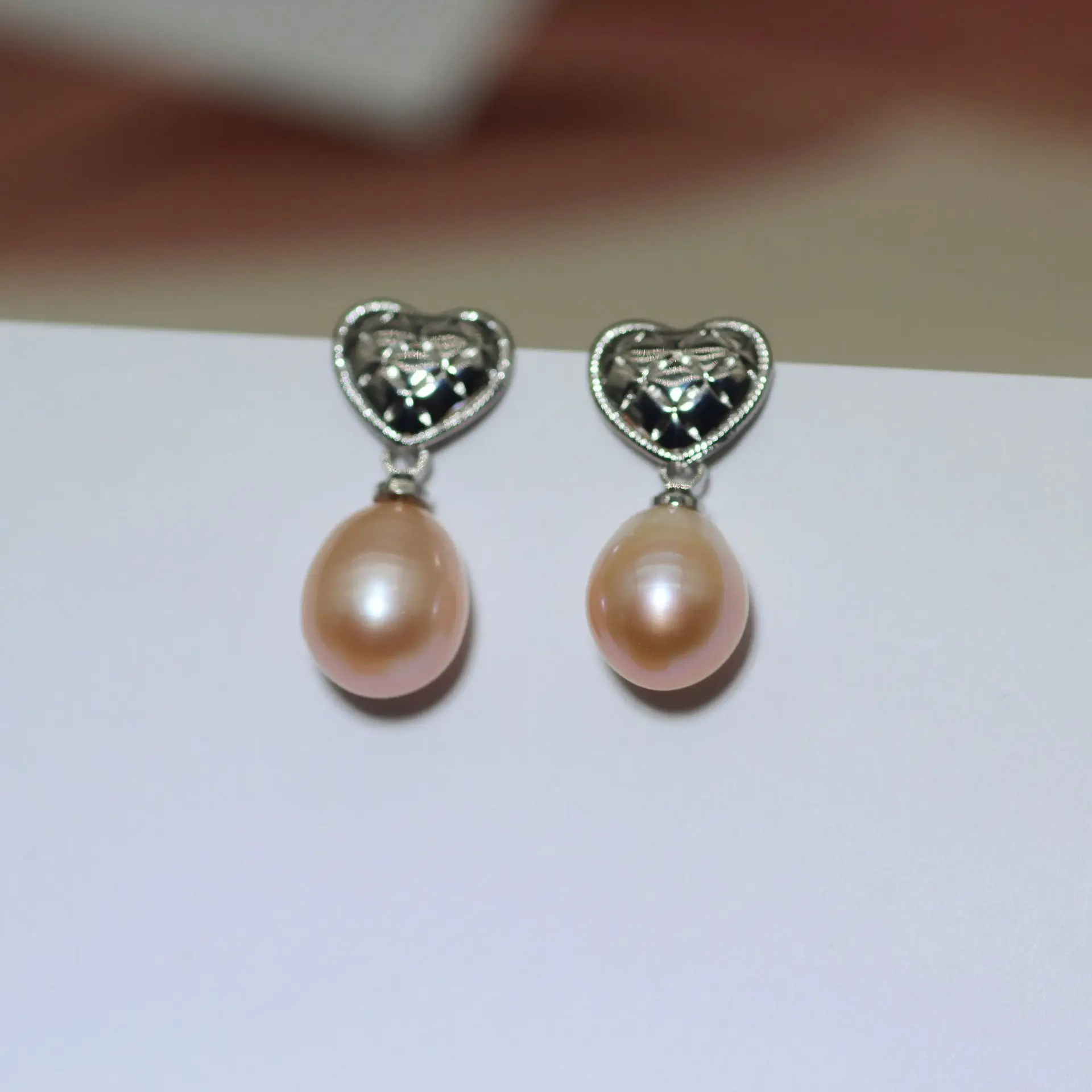 925 Silver Heart Pearl Earrings Vintage Love Style — feature 8