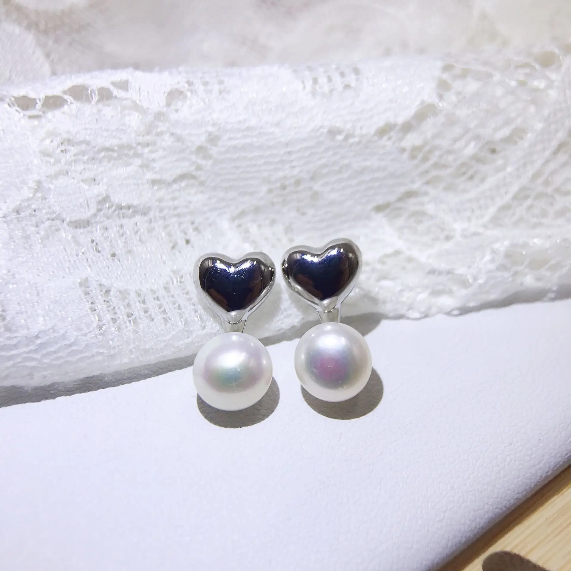 925 Silver Heart Pearl Earrings Vintage Love Style - Image 2