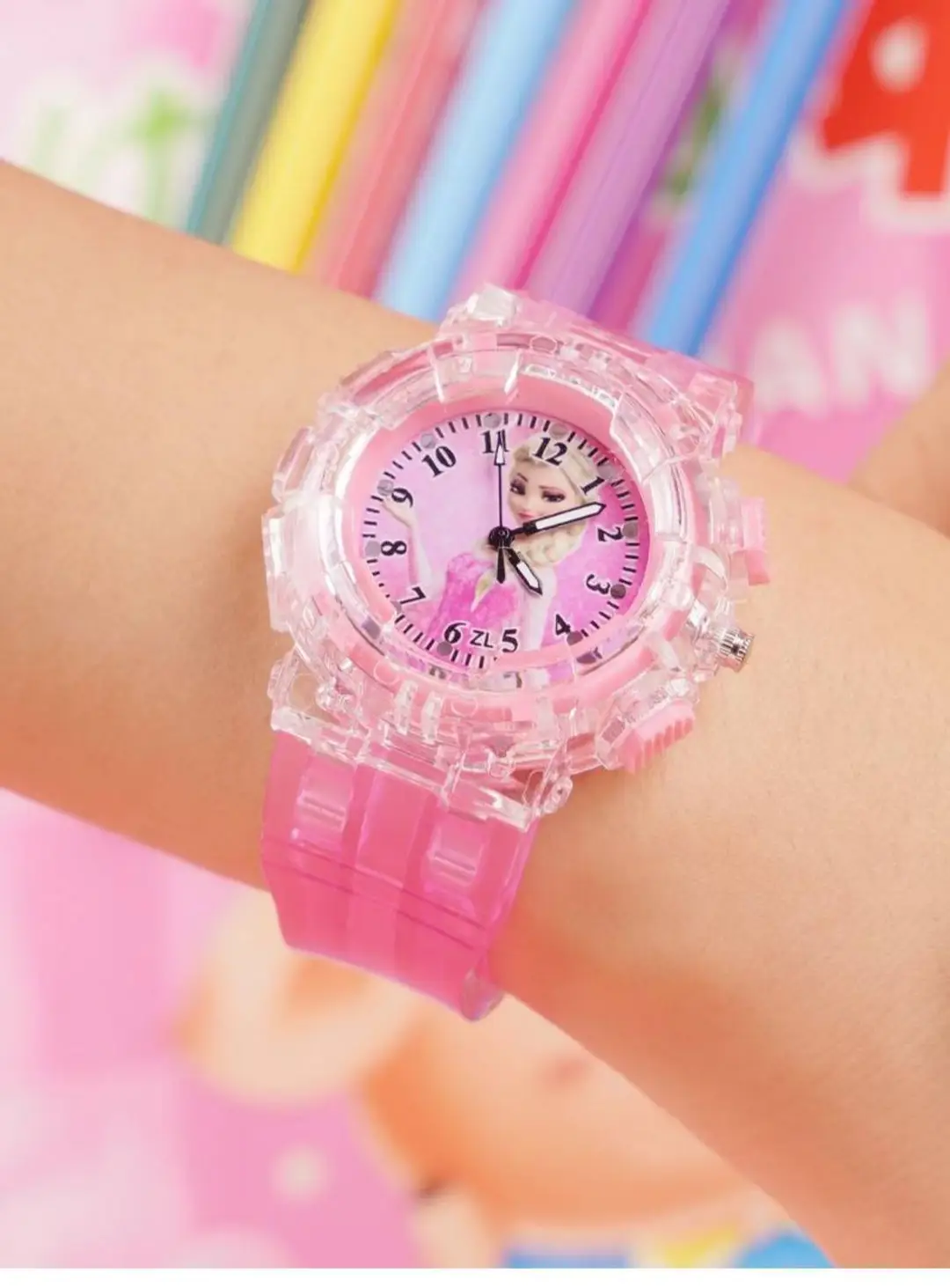 In stock supply creative children's watch Ice Princess Aisha Princess colorful flash luminous male and female student watch — feature 7