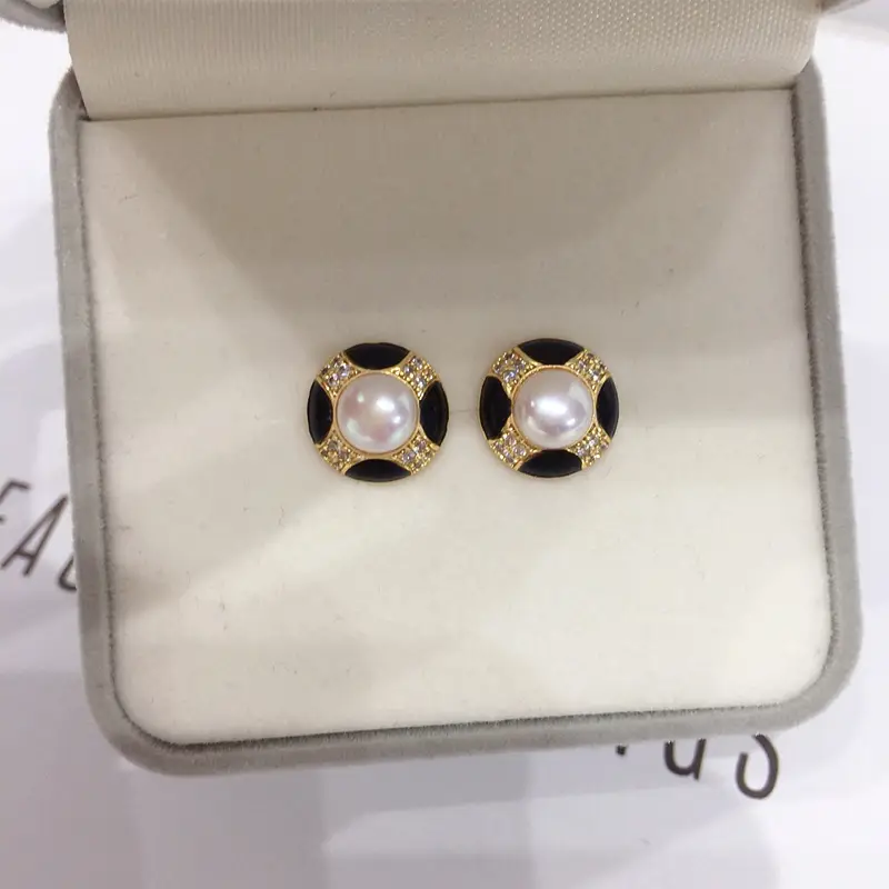 Natural Pearl Earrings for Women Black Blue Gold Plated - Image 3