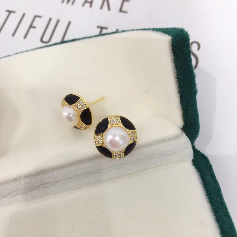 Natural Pearl Earrings for Women Black Blue Gold Plated - Image 4