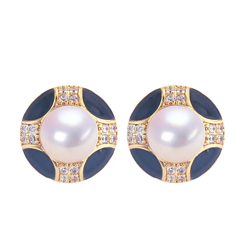 Natural Pearl Earrings for Women Black Blue Gold Plated - Image 6