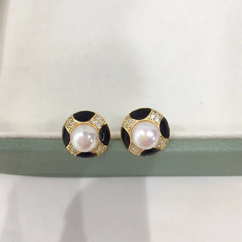 Natural Pearl Earrings for Women Black Blue Gold Plated — feature 11