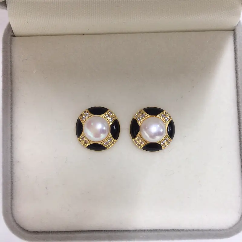 Natural Pearl Earrings for Women Black Blue Gold Plated — feature 2