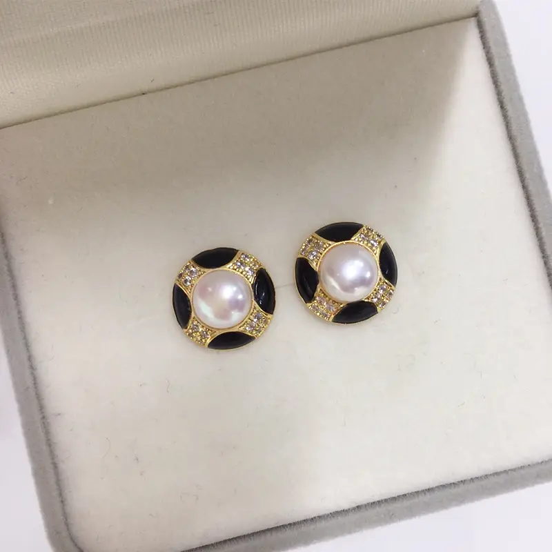 Natural Pearl Earrings for Women Black Blue Gold Plated — feature 3
