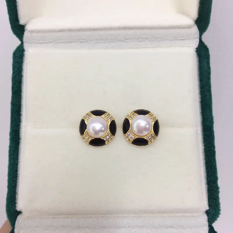 Natural Pearl Earrings for Women Black Blue Gold Plated — feature 5