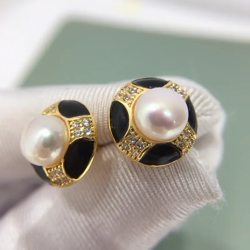 Natural Pearl Earrings for Women Black Blue Gold Plated — feature 9