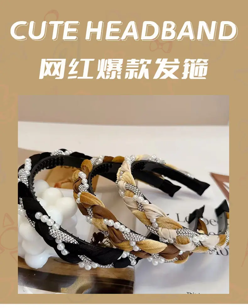 2024 Winter Celebrity Headband with Pearl & Gold Embellishment — feature 14