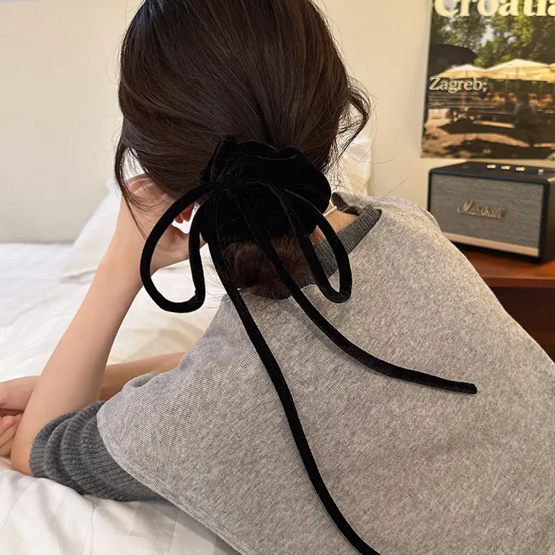 Black Velvet Ribbon Hair Ring for Women 2023 Winter - Image 6