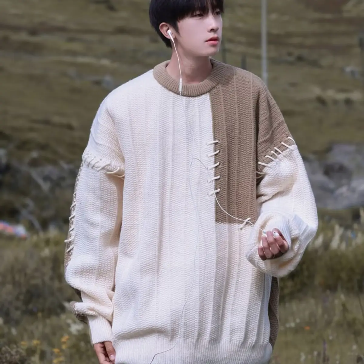 2023 New Couple Dress Korean Loose Sweater Men's Retro Contrast Color Lazy Style All-match Sweater Jacket - Image 2