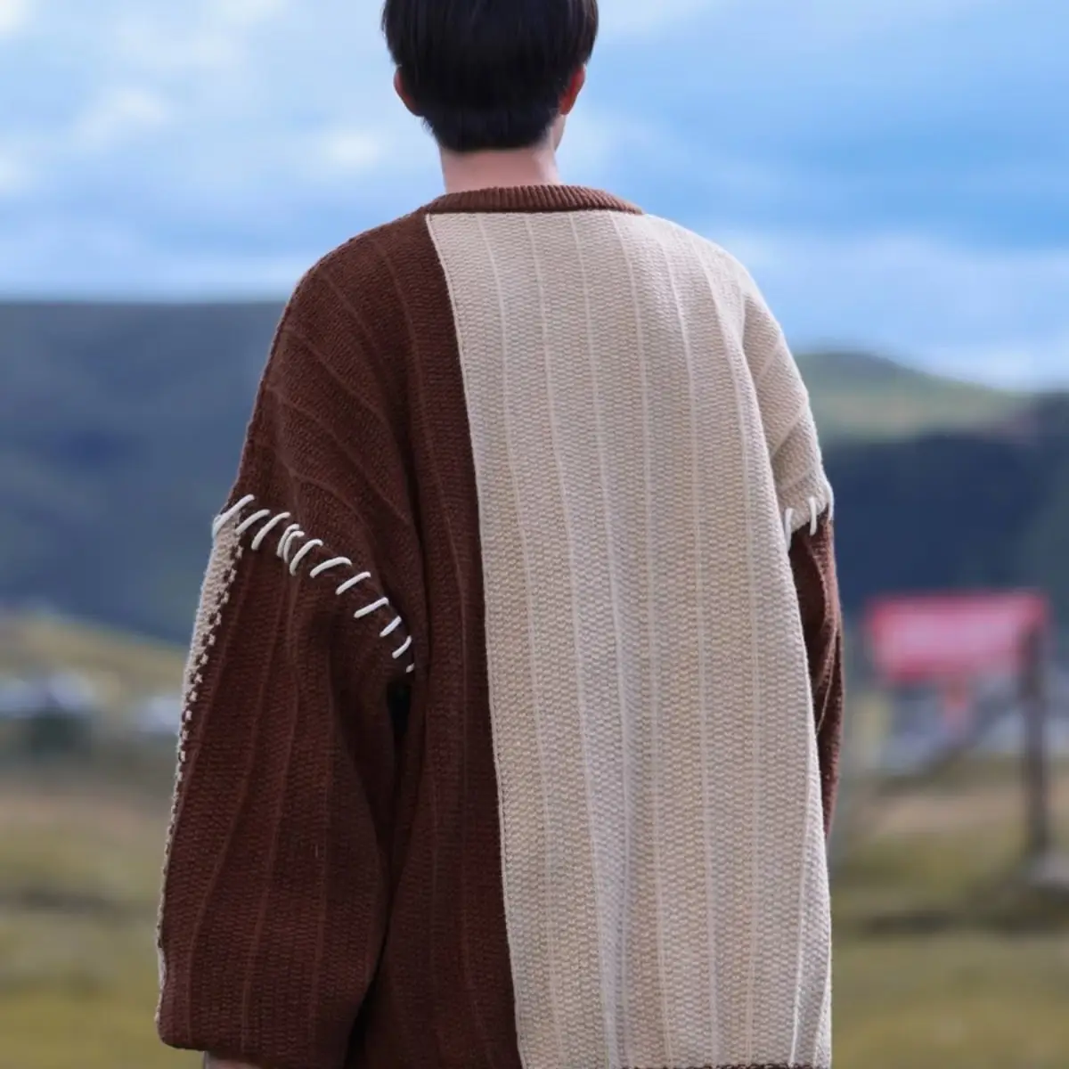 2023 New Couple Dress Korean Loose Sweater Men's Retro Contrast Color Lazy Style All-match Sweater Jacket - Image 3