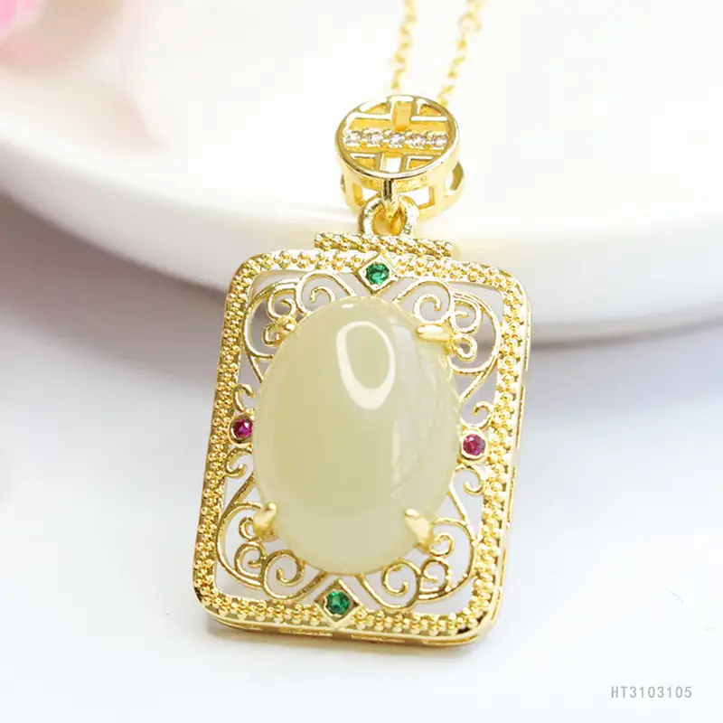Guan Yu Jade Pendant Necklace Clear Water Square Design - Image 3
