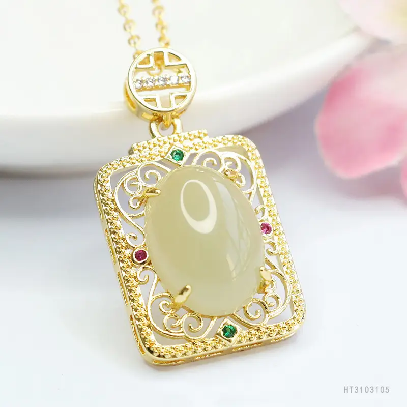 Guan Yu Jade Pendant Necklace Clear Water Square Design - Image 4