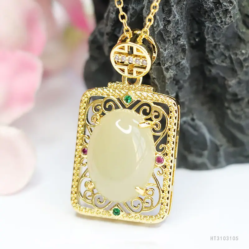 Guan Yu Jade Pendant Necklace Clear Water Square Design - Image 5
