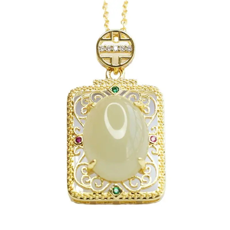 Guan Yu Jade Pendant Necklace Clear Water Square Design - Image 6