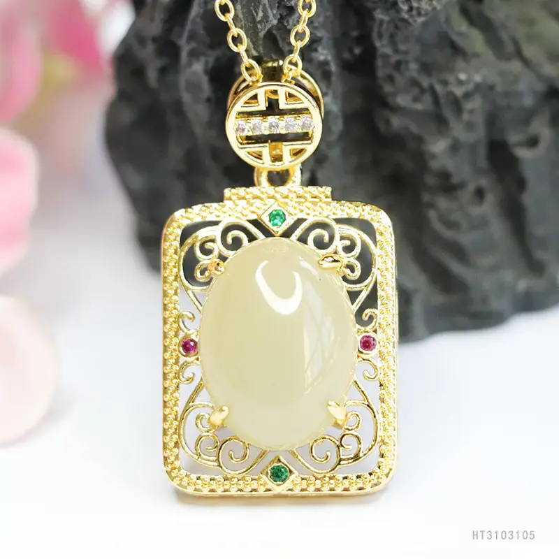 Guan Yu Jade Pendant Necklace Clear Water Square Design — feature 7