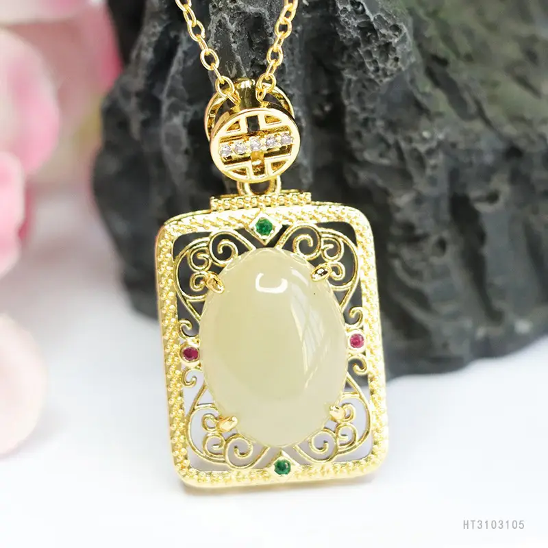 Guan Yu Jade Pendant Necklace Clear Water Square Design — feature 9