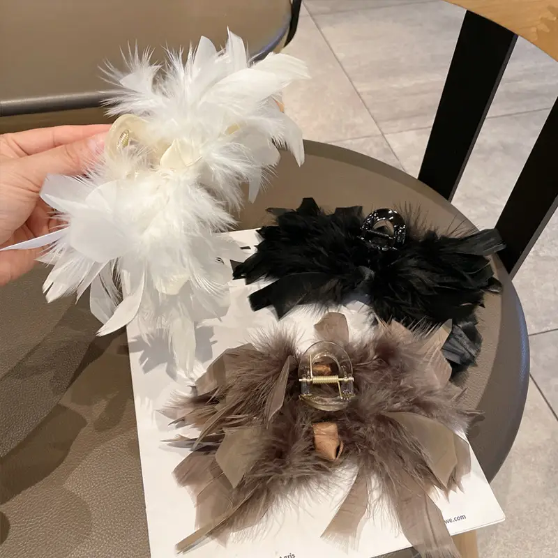 White Feather Hair Clip for Girls Large Size - Image 5