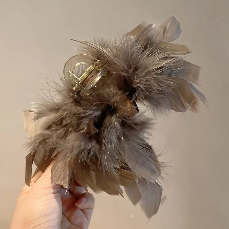 White Feather Hair Clip for Girls Large Size - Image 2