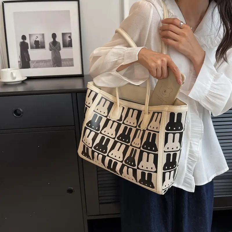 Women's Canvas Bottle Print Shoulder Bag Large Capacity - Image 2