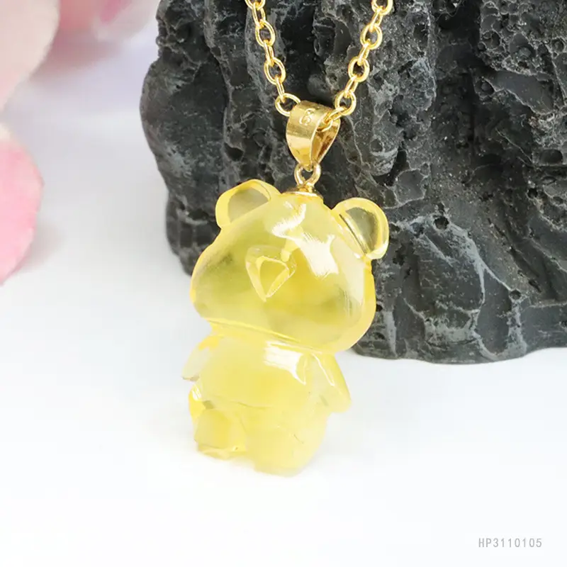 Golden Bear Pendant Necklace with Natural Amber S925 - Image 5