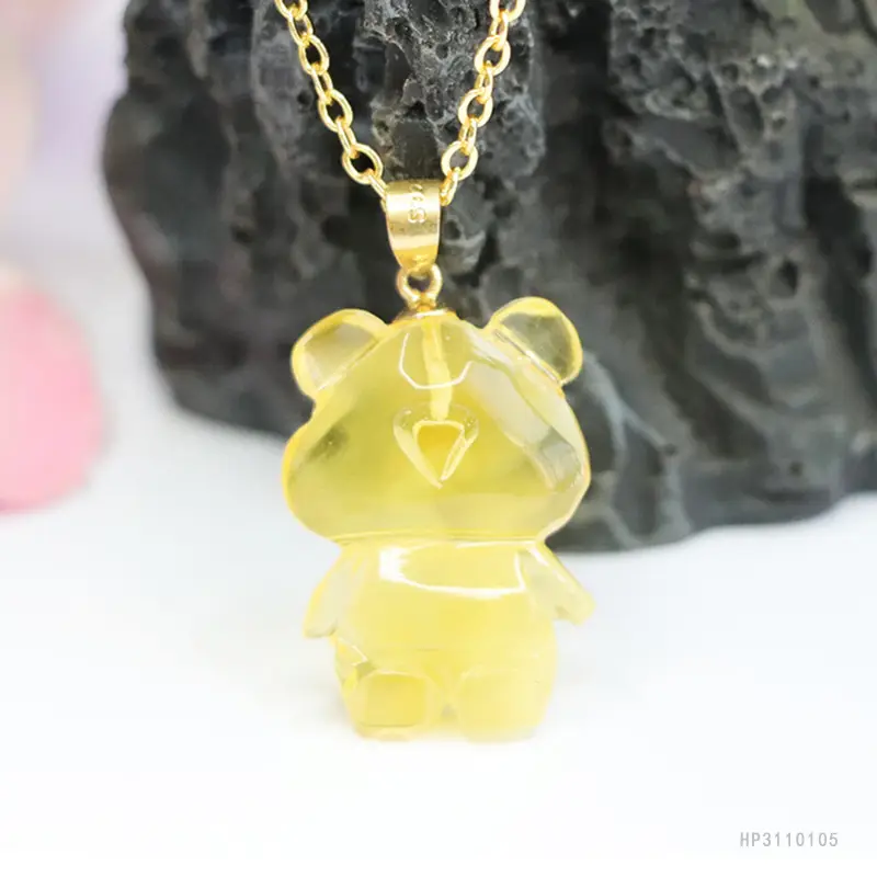 Golden Bear Pendant Necklace with Natural Amber S925 — feature 7